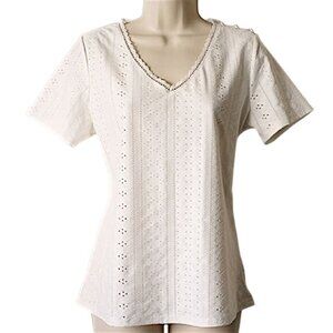 Amazon Hotapei Eyelet Lace-Edge T-Shirt Top S Ivory White  50off3